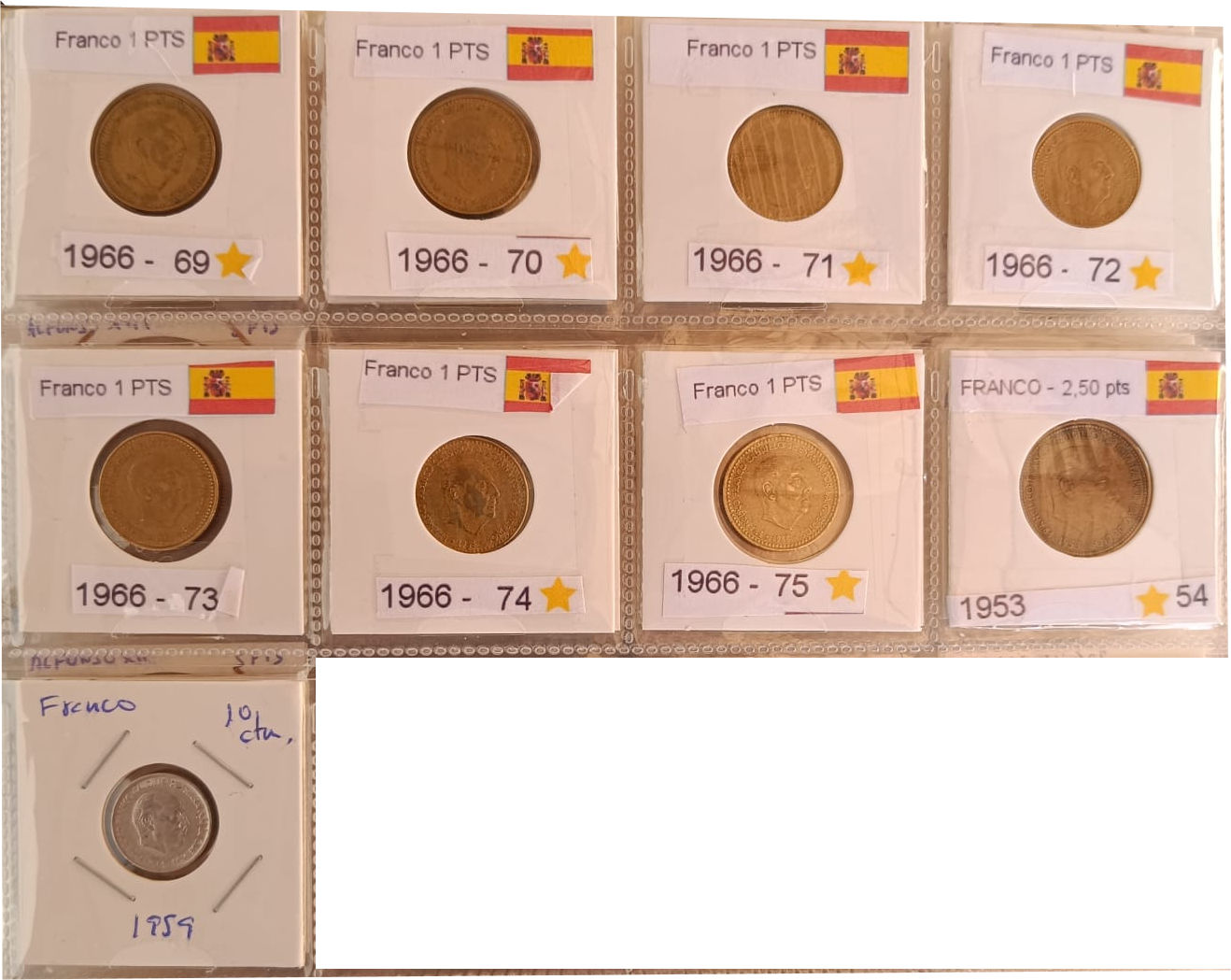 Colección de monedas de 1 peseta de Franco por estrellas (1947–1966) + monedas adicionales - Imagen 2