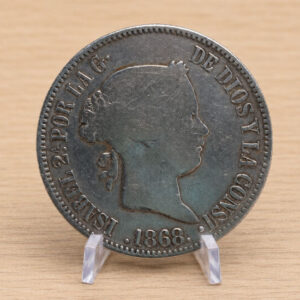 Moneda Plata 50 Céntimos de Peso 1868 Isabel II - Filipinas (Ceca Manila) MBC